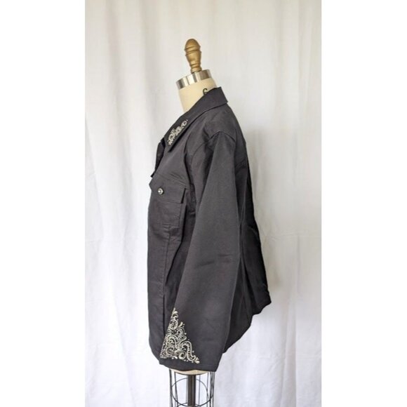 Quacker Factory Jacket Women's‎ Size Large Embroidered Canvas Button Down Black - Picture 5 of 7